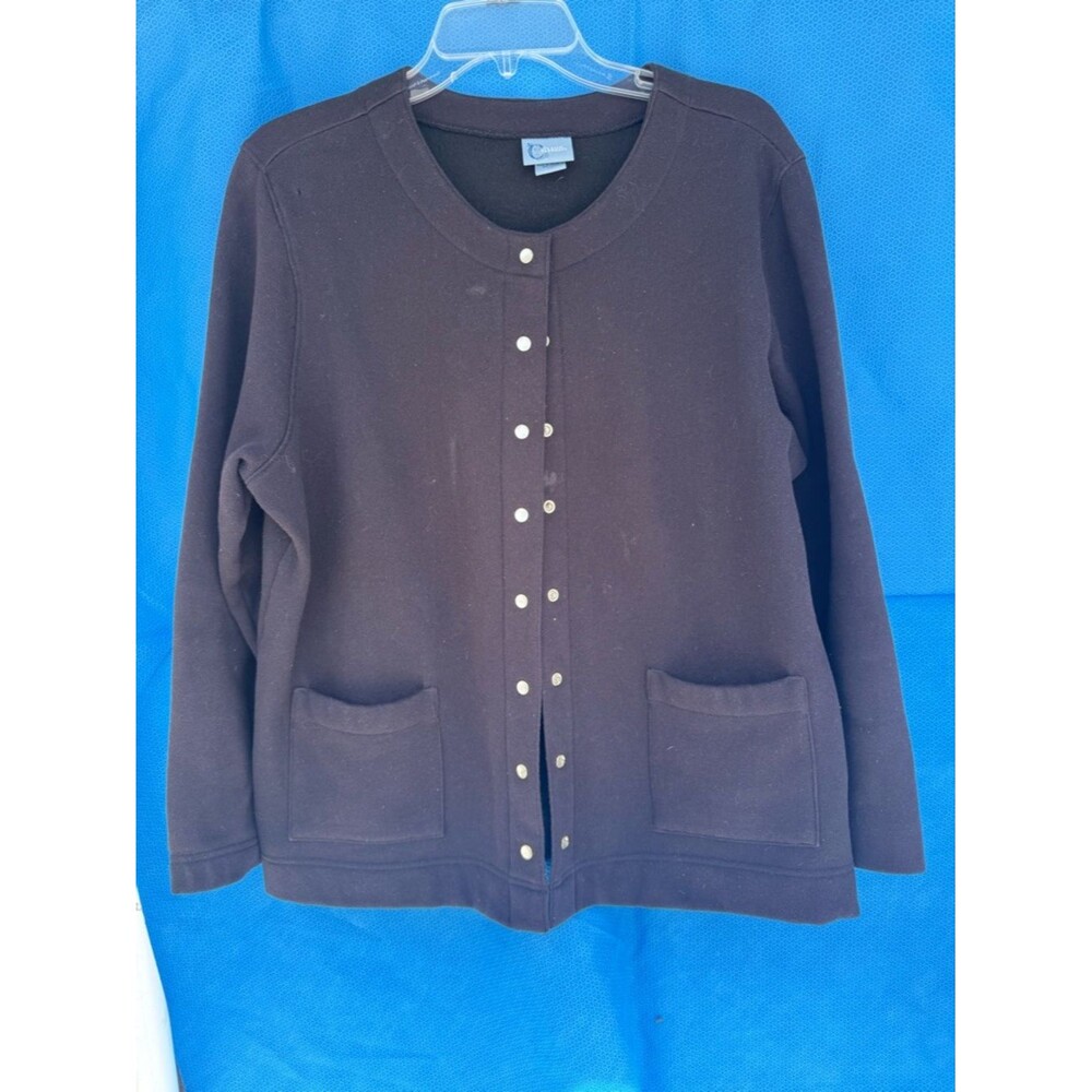 Classic Elements | Black Snap-Front Fleece Cardigan Jacket | Large